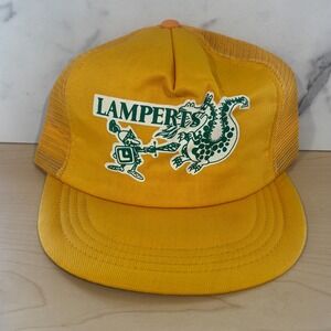 Vintage Lamperts Lumber Trucker Hat Yellow Mesh Snapback Butler WI Cap USA